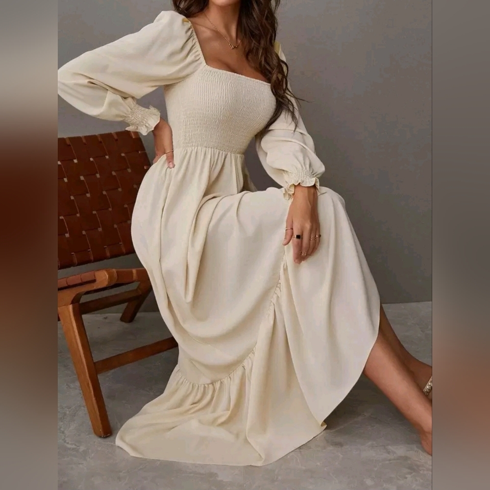Elegant Cream Maxi Dress Sz L